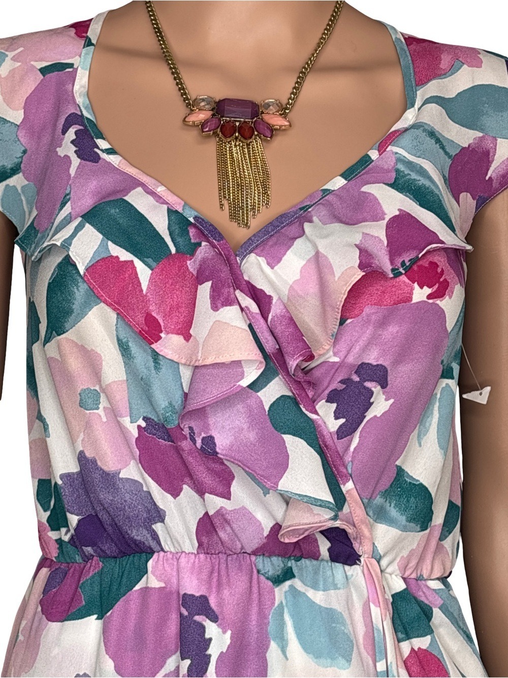 Socialite Pink Teal Floral Wrap Midi Dress Small